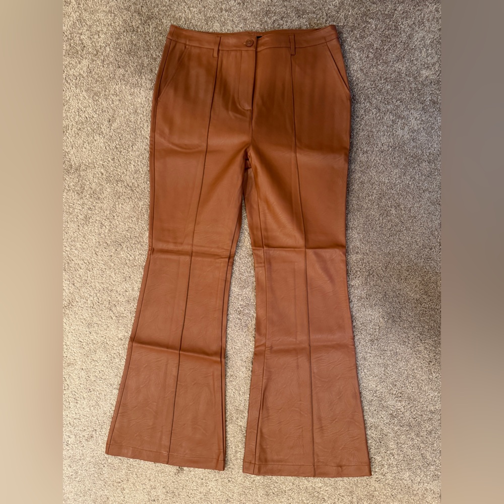 Shinestar Vegan Leather Wide Leg Brown Pants